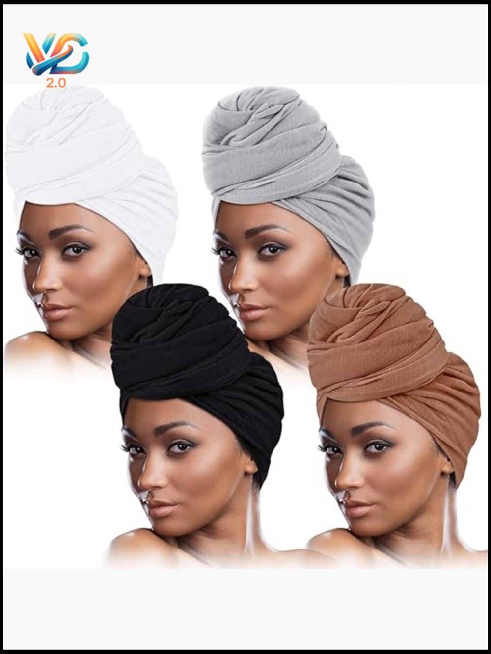 4-Piece Stretch Head Wrap Turban Scarf Shawl Long Hair Wrap Tie